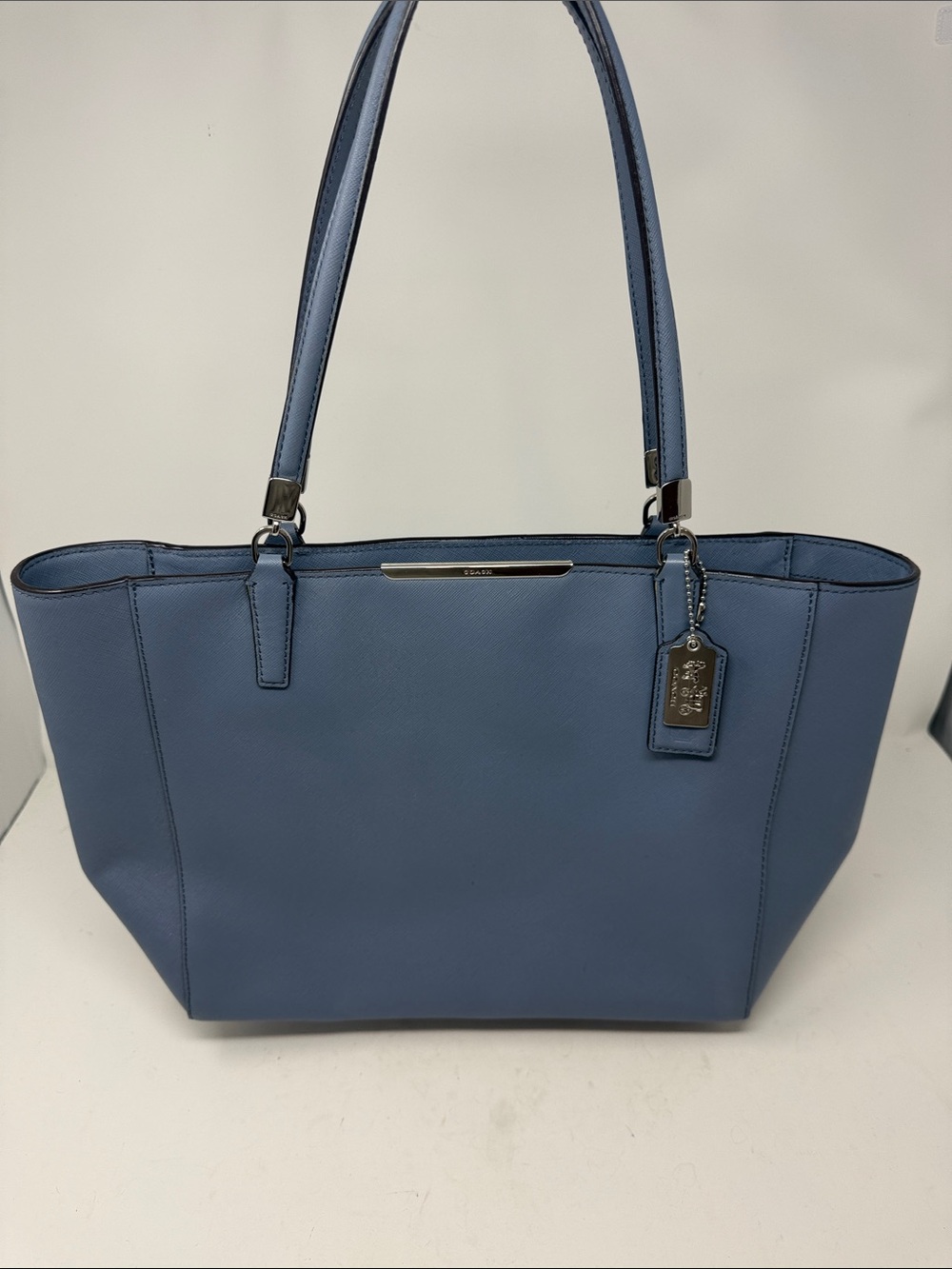 Coach Blue Saffiano Leather Large Tote Shoulder Bag